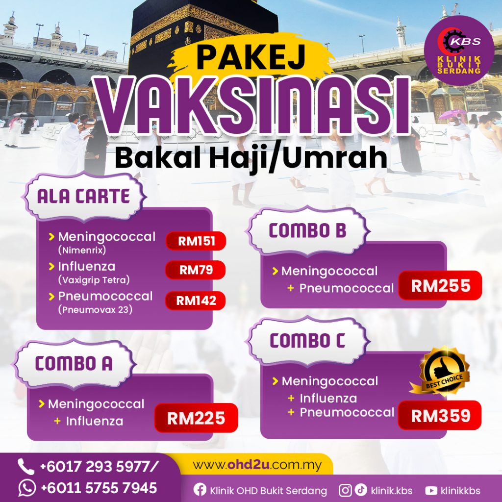 Pakej vaksin haji dan umrah untuk jemaah haji di bukit serdang dan klinik bukit serdang.